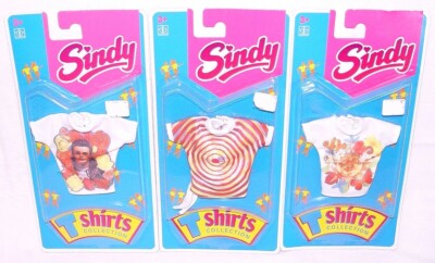 3x Hasbro SINDY Doll PRINT FASHION Full T-SHIRT Outfit Collection SET MOC`93!