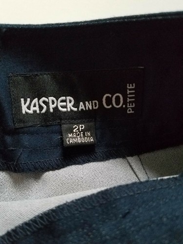 Pencil Skirt Size 2P Kasper & Co Petite Navy Blue Faux Wrap Straight Flat Front - Picture 2 of 3