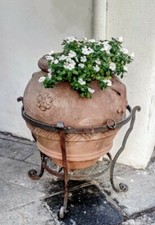 PORTA ANFORA PORTAFIORI PORTAVASO IN FERRO PIENO FORGIATO A MANO H.55 DIAM. 45