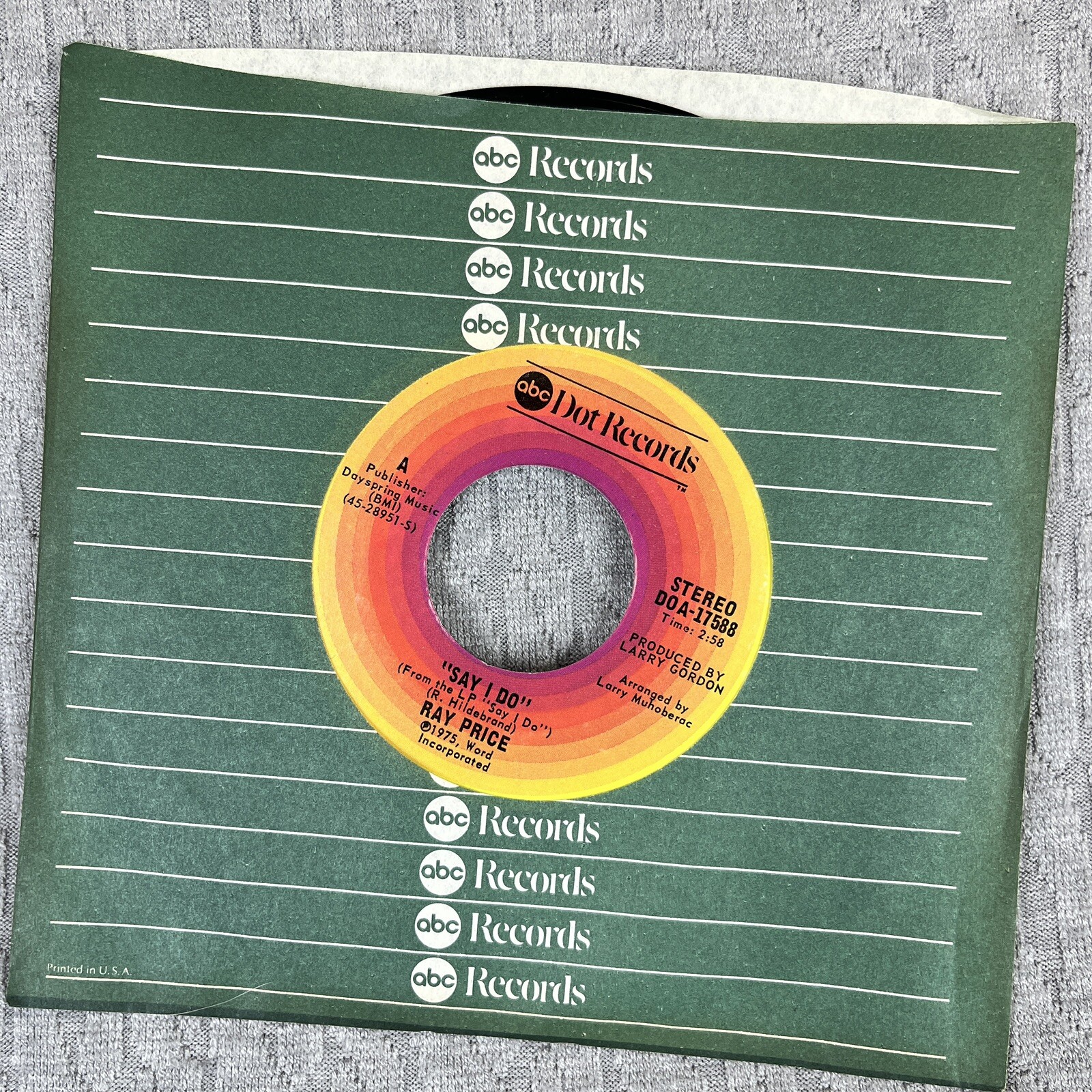 Vintage 45 RPM record Ray Price ABC records country rock rhythm and blues