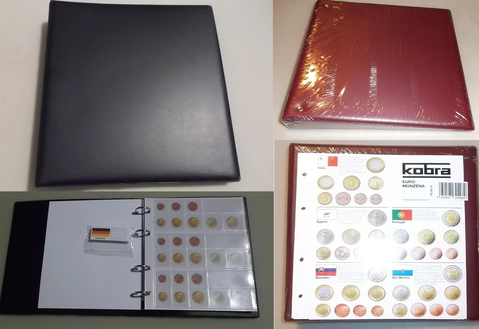 EURO Münzalbum in BLAU ROT Schwarz Sonderedition von KOBRA für 15 Eurosätze KMS