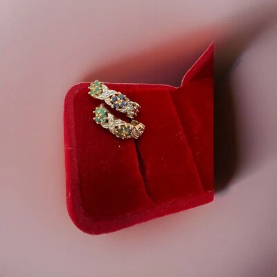 18k GP Sterling Silver Vermeil Ruby Sapphire And Emerald 1/2 Hoop Earrings BOHEM - Image 1 of 4