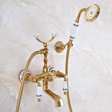 Luxury Gold Brass Clawfoot Bath Tub Faucet with Hand Shower Mixer Tap Wall Mount