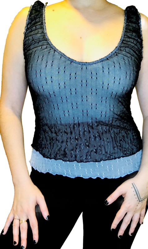 Niki Biki Vintage Y2K S Blue Black Mesh Sheer Layered Stretch Cropped Tank Top