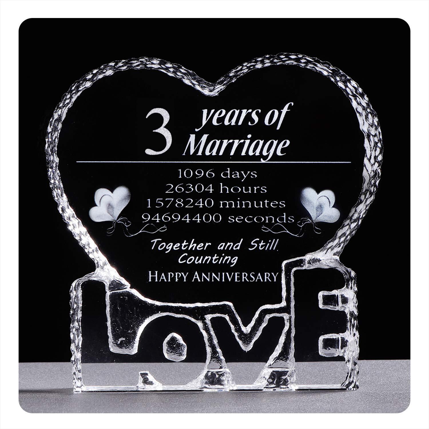 YWHL 3 Year Anniversary Crystal Gifts for Him Her, Laser Engraved 3rd Wedding...