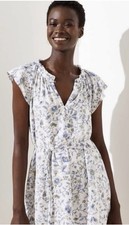 Ann Taylor LOFT NWT White Floral Ruffle Waist-tie Dress- Flutter Sleeve Size XS