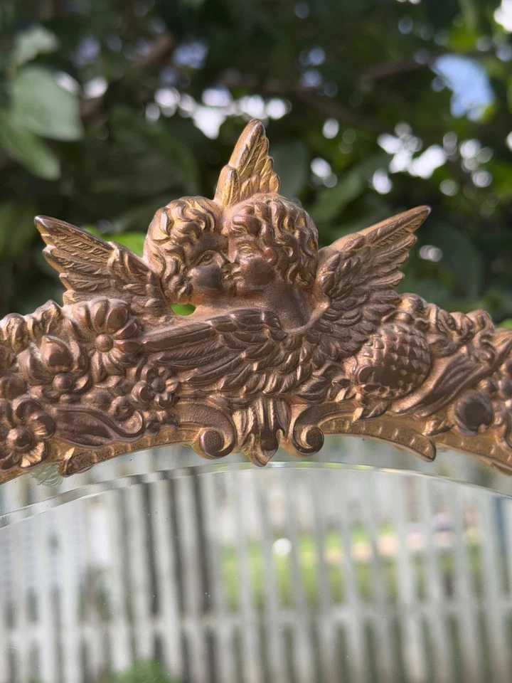 Antique NB&IW Brass Victorian CHERUBS & BEVELED Edge MIRROR - Image 4 of 4