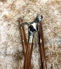 Nautical Mermaid Brass Handle Wooden Walking Stick Foldable Collectible Canes