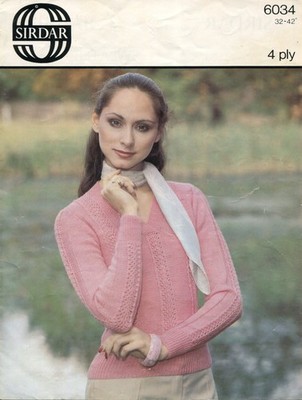 Sirdar 6034 Damen Pullover DK 32-42'' Vintage Strickmuster V2