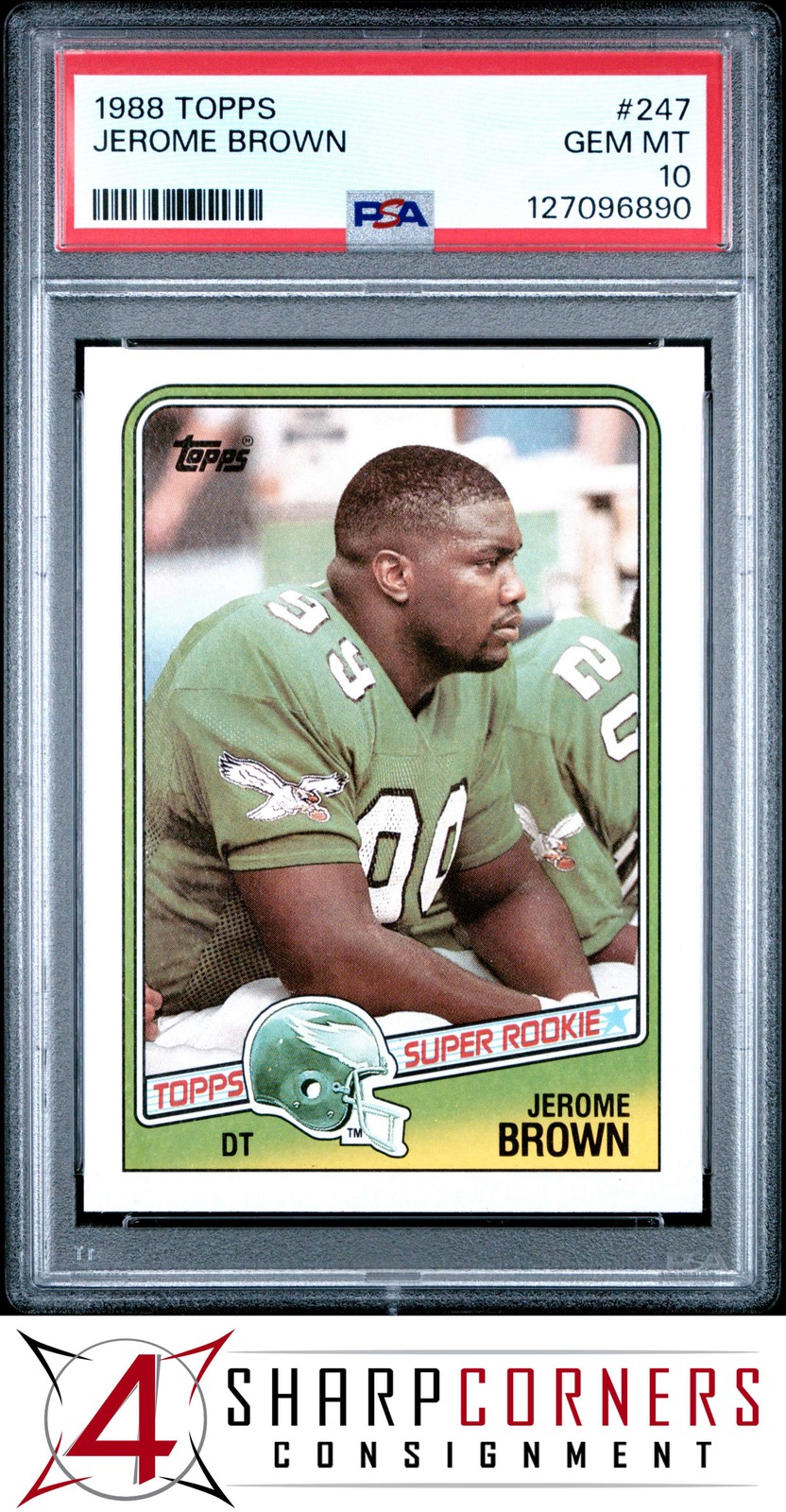 1988 TOPPS #247 JEROME BROWN RC SUPER ROOKIE EAGLES PSA 10