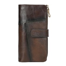 Genuine Leather Long Wallet for Men Zipper Coin Pocket Card Checkbook Wallets...