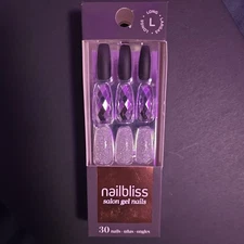 NAIL BLISS SALON GEL NAILS OBSIDIAN DIAMOND GN45 LONG 30 GLUE-ON FAUX