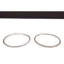 Large Sparkly Rhinestone Silver Tone Hoop Earrings 3" for Pierced Ears Leverback