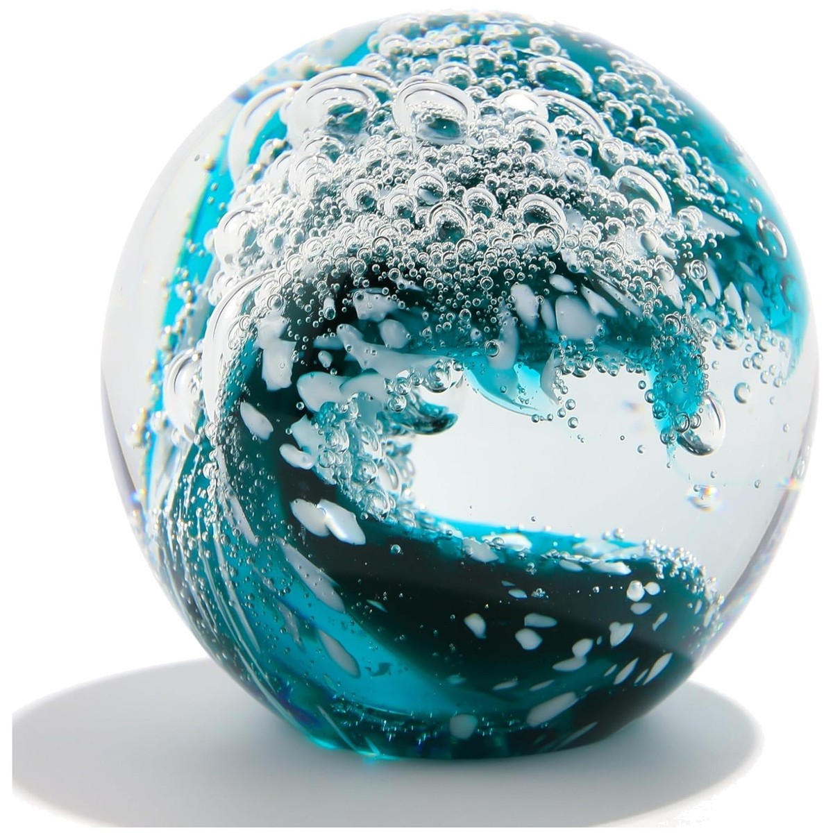 Qianwei Hand Blown Ocean Waves Crystal Ball - Glass Collectible