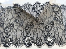 3 Yards Black Floral Eyelash Mesh Lace Trim for Sewing/Crafts/ 8" Wide