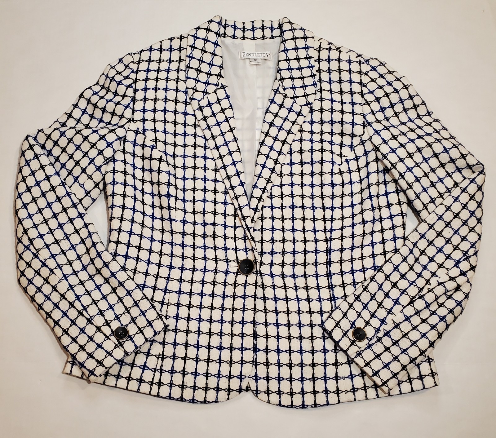PENDLETON Silk Blend Blazer Jacket Blue Black & W… - image 1