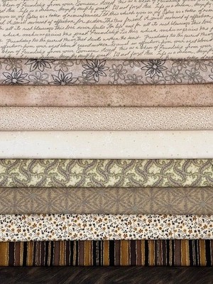 Quilting Fabric Lot - 10 Fat Quarters, Beige Brown + 1 FREE = 11 FQ!