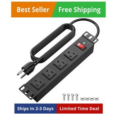 10 inch Rack PDU,4 Outlets Rack Mount PDU Power Strips, 1U Rack Mount,Rack Mo...