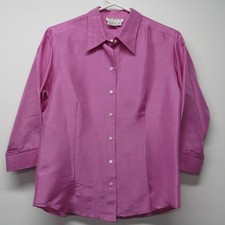 Vintage Tracy M. 100 Silk Pink Button Front Blouse Shirt 3/4 Sleeve sz M   