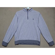 Polo Ralph Lauren Sweater Men Medium Blue Stripe 1/4 Zip Pullover Blue Pony