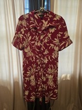 Halston Magneta and Cream Floral Button Down Short Sleeve Dress Size L NWOT