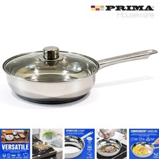 23CM 2.3L STAINLESS STEEL FRYING PAN SET FRYPAN GRILL COOKING KITCHEN GLASS LID