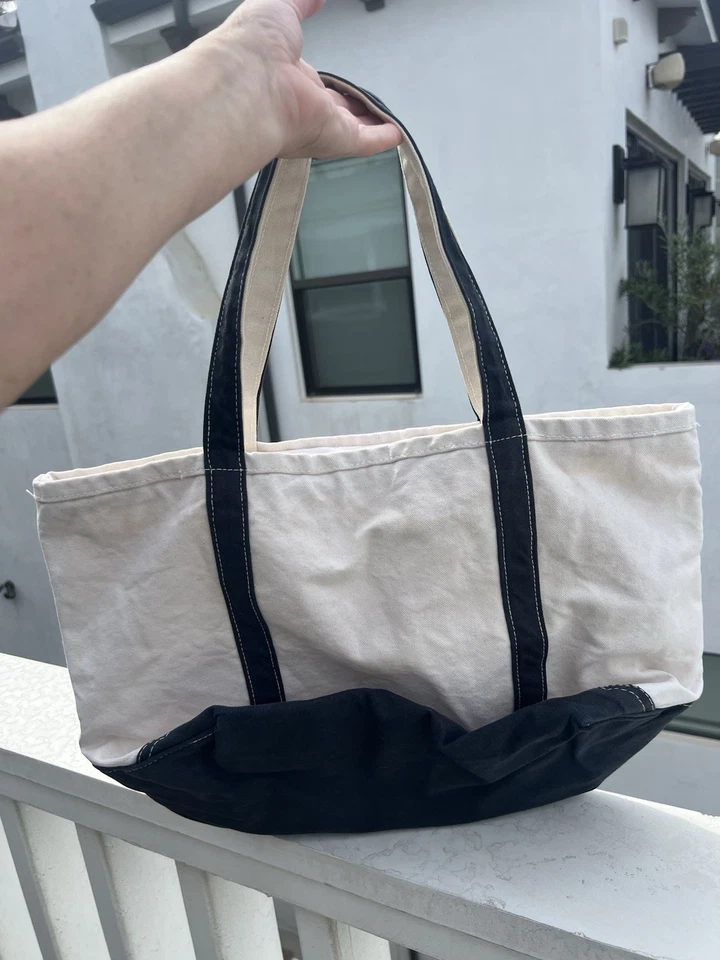 Bolso de Mano Pottery Barn Lona Preppy Blanco Azul con Cremallera Logo Bordado Preppy Foto 4 de 4
