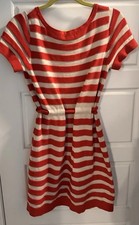 Liz Claiborne Orange & Tan Stripped Belted  Dress Size Large 80’s Vibe
