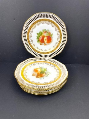 Vintage Set of 6 Winterling Germany Reticulated Dessert Plates- Fruit Motif 7.5''
