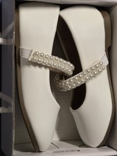 Toddler Girls White Dress Shoes Pearl Strap Mary Jane Ballet Flats