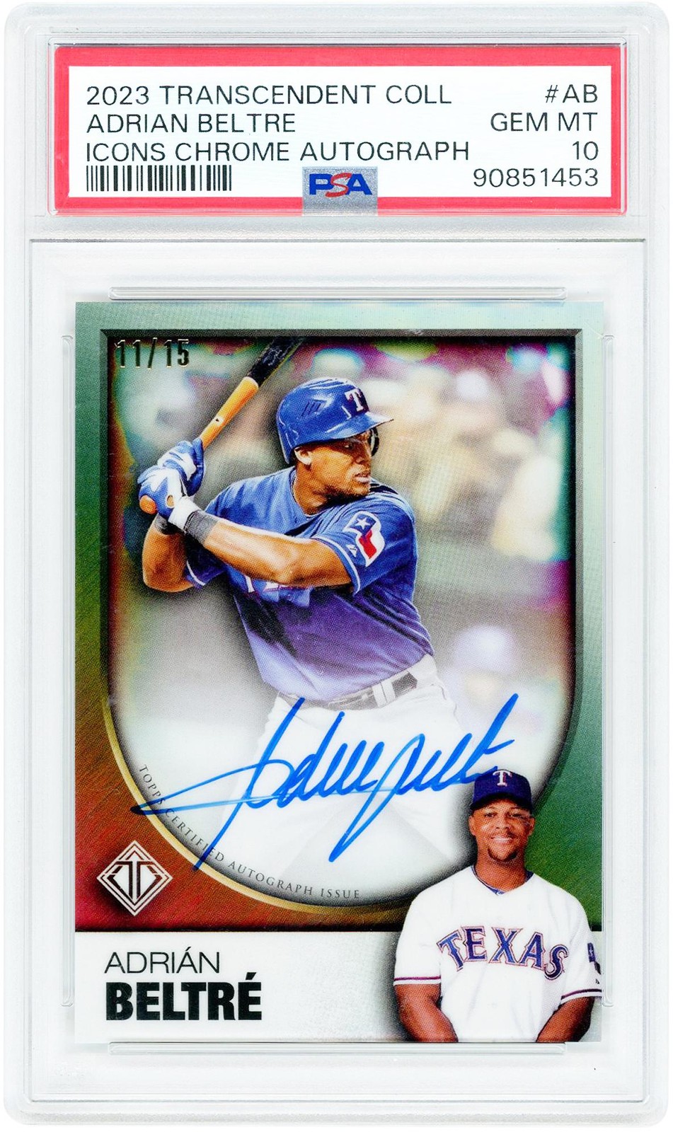 Autographed Adrian Beltre Texas Rangers Baseball Slabbed Card Item#14664273 COA view 1