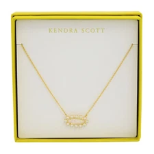 Kendra Scott Eva Framed Pendant Necklace 14K Gold Brass White Iridescent Silver