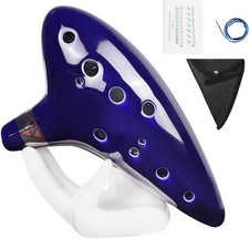 12-Hole Alto C Ocarina Flute   Blue Ceramic with Bag  Song Book for Beginners