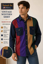 Vintage Panhandle Slim Western Shirt Men's M USA Colorblock Made in USA