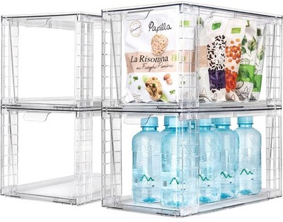 Zero Zoo 4Pack Large Stackable Kitchen Storage Drawers, Clear Foods Organizer...