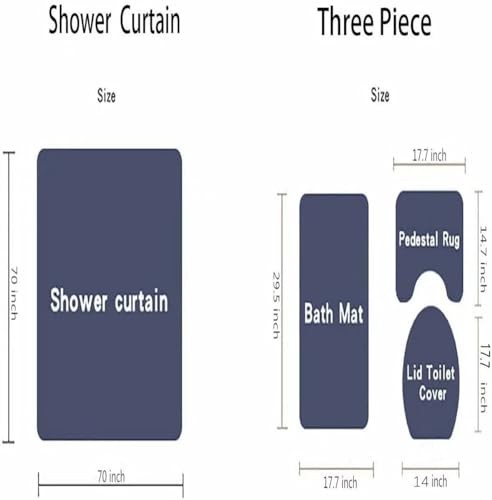 4-tlg. und Schwarz Duschvorhang Sets Rutschfeste Vorleger Badematte Toilettendeckel, U Rot - Bild 6 von 8