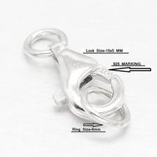925 Sterling Silver Lobster Claw Clasp With Ring DIY Jewelry Connector Fasteners