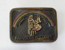 Vintage Orange County California Rainbow Squares Square Dancing Belt Buckle