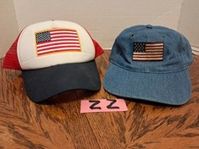 Lot Of 2 American Flag Men's Hats Blue Jean Denim Red White And Blue Snapback