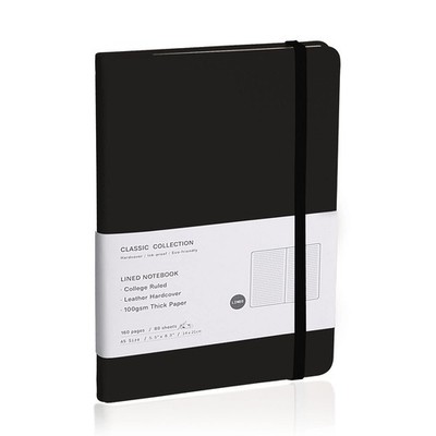EMOMAS Lined Journal Notebook Black 160 Pages Medium 5.7 inches x 8 inches - ...