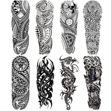 Totem Fake Tattoos Sleeve for Men Women, Full Arm Tribal Polynesian Temporary