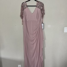 XSCAPE Size 16W Beaded Flutter Short Sleeve Long Dress - PINK
