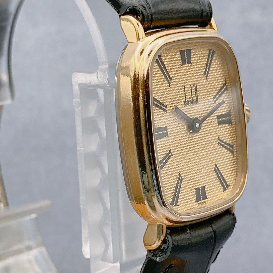 DUNHILL Quartz Date Gold Dial Rectangular Dress W… - image 5