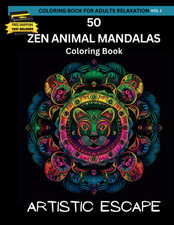 Coloring Books for Adults Relaxation: 50 Zen Animal Mandalas, Coloring Books for