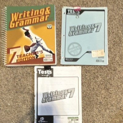 BJU Press Writing & Grammar 7  3rd Edition Teacher's Edition, answer key & tests