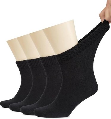 Hugh Ugoli Cotton Diabetic Men's Socks, Ankle, Loose, Wide Stretchy, 4 Pairs