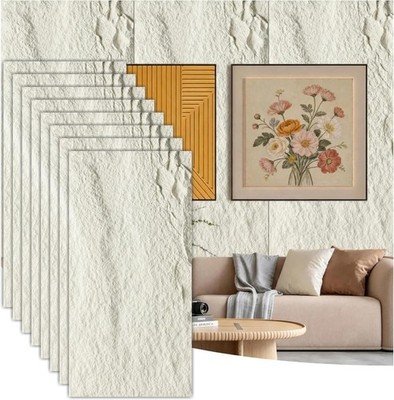8 Pack 3D Stone Wall Panels White Magnolia PU Waterproof Accent Wall 62 Sq Ft