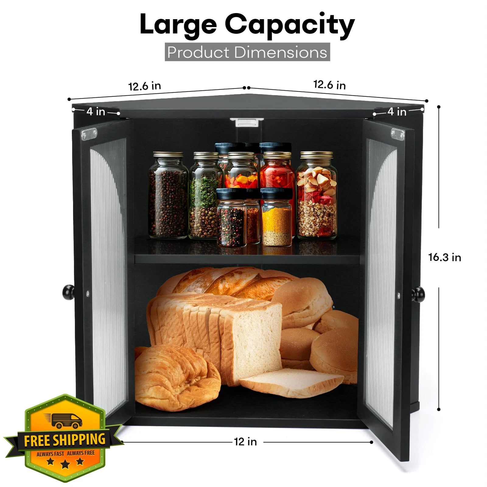 Thalomely Bamboo Bread Box Kitchen Countertop Large Organizer