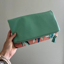 Rachel Pally Reversible Clutch Mint Coral Tropical Floral Print Fold Over Bag