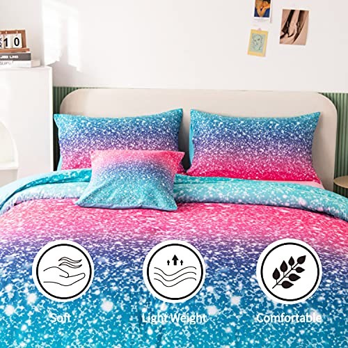 RYNGHIPY 6Pcs Gradient Glitter Comforter Sets for Teen Girls Full Size, Colorful - Bild 3 von 9